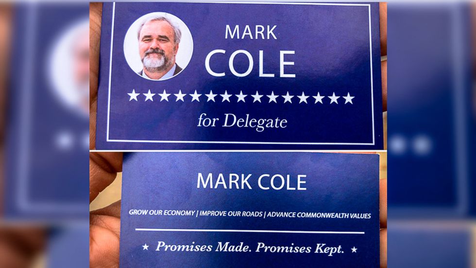 Virginia GOPer caught at polling place distributing deceptive blue cards suggesting he's a Democrat