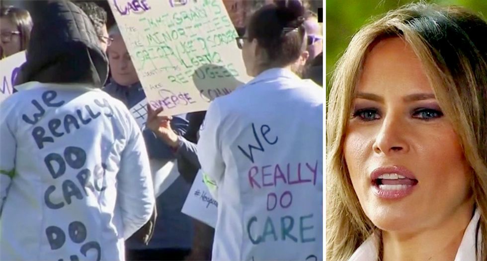 BeBest photo-op goes awry as Melania Trump faces protest from hospital staff for fostering ‘hatred and division’