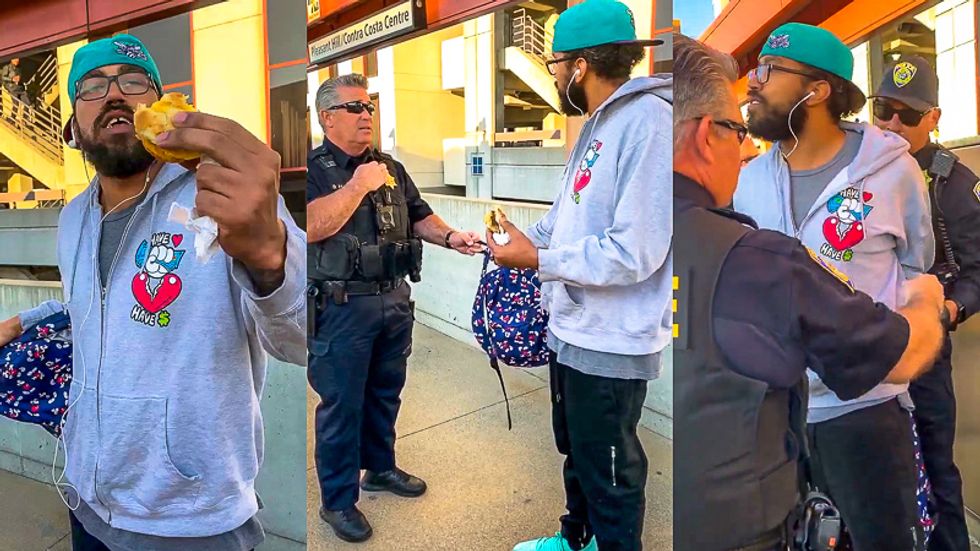 Cops caught on video handcuffing black man for 'illegally' eating a sandwich at train station