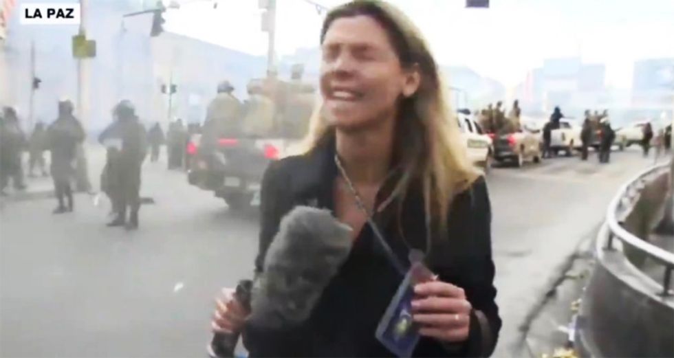 Police in Bolivia pepper spray journalist 'on purpose' during live coverage of anti-coup protests