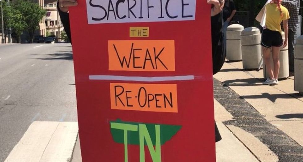 Tennessee anti-lockdown protester demands state 'sacrifice the weak' to reopen economy