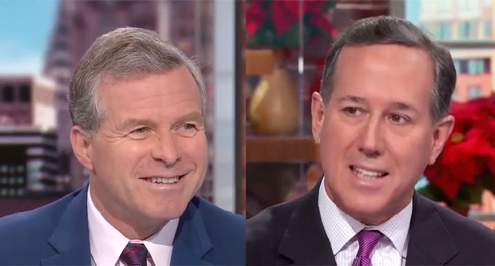 Rick Santorum falls apart during CNN defense of Trump as fellow Republican Charlie Dent smirks