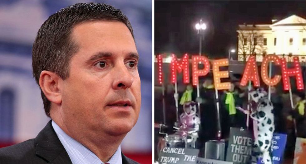 Watch a band in cow costumes sing about Devin Nunes at White House impeachment protest