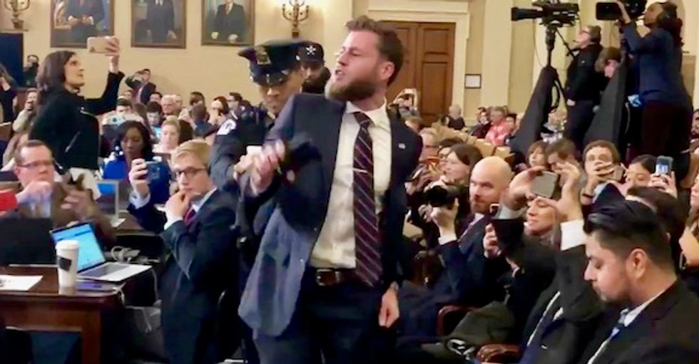 ‘Cult is strong’: Internet mocks impeachment hearings protestor screaming ‘Trump is innocent!’ as ‘next press secretary’
