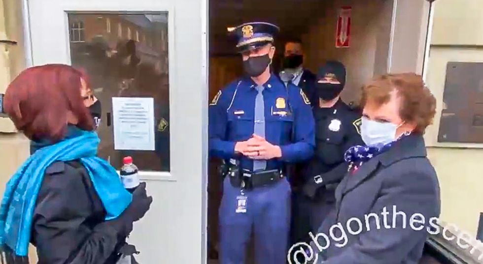 'The electors are already here': Watch Michigan State Police refuse entry to GOP's 'alternate electors'