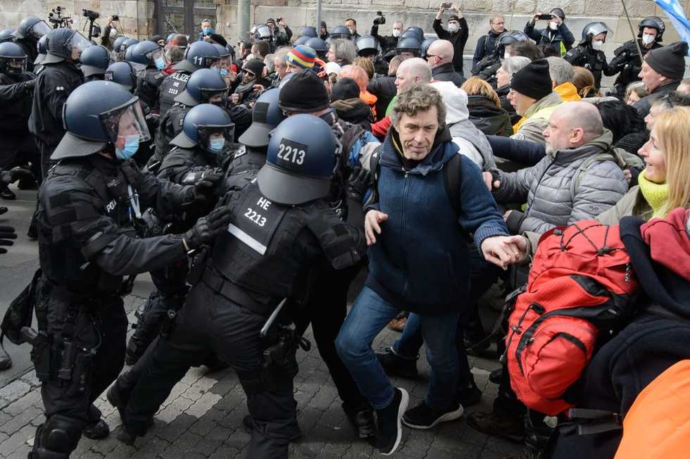Clashes at protest against Covid-19 rules in German city of Kassel