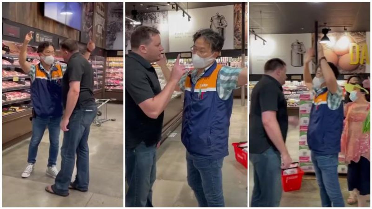 WATCH: Agitated anti-masker gets confronted by store customers after trying to 'ram' manager with a cart