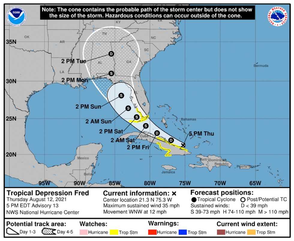 Florida Keys now under tropical storm watch as Fred approaches
