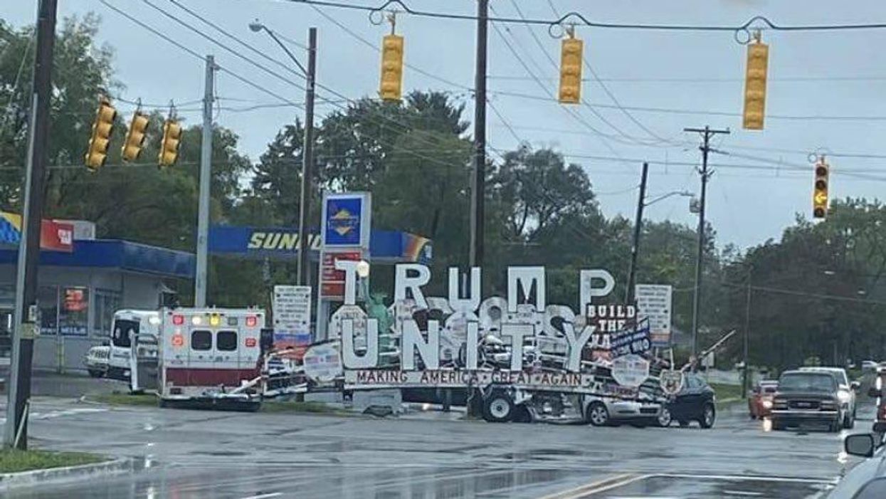 Vehicle carrying massive pro-Trump display crashes into telephone pole in three-car pileup