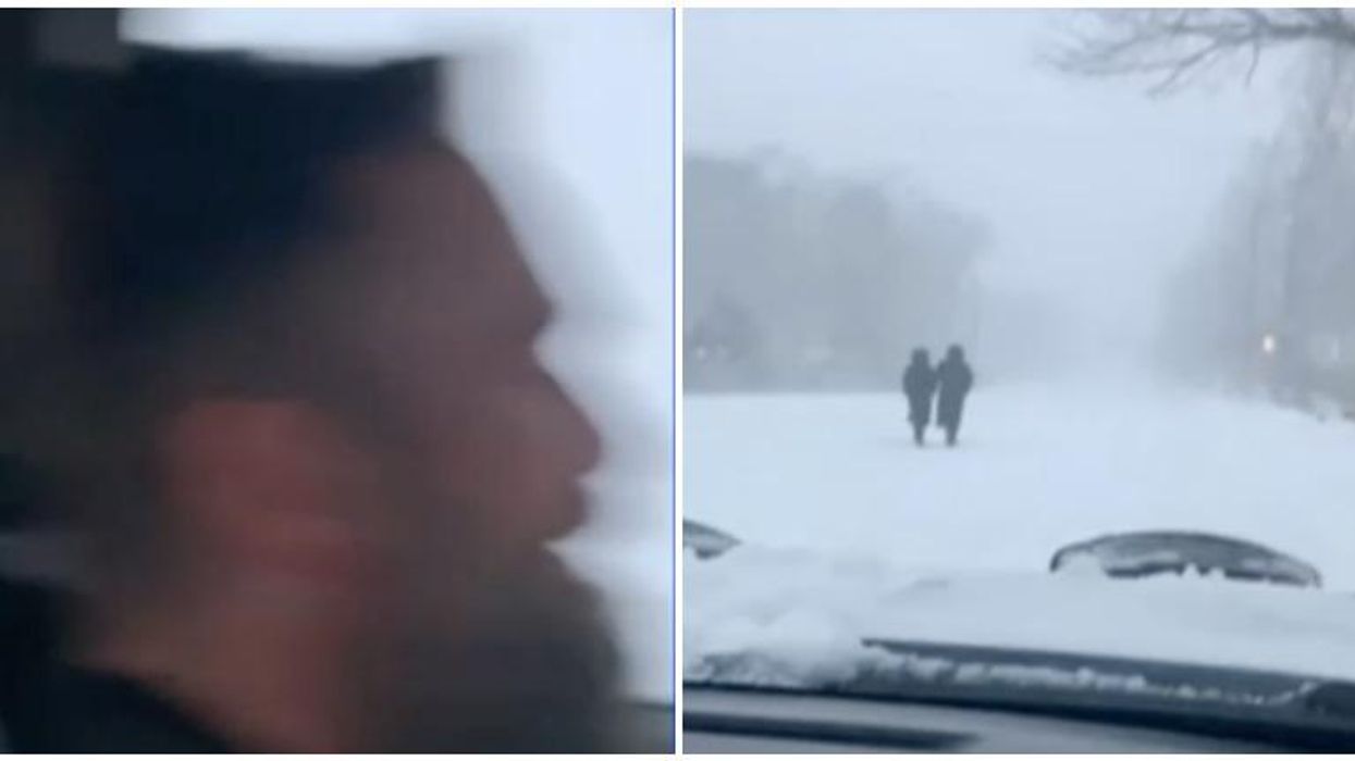 Snowplow driver laughs as he intentionally drenches Orthodox Jews with snow