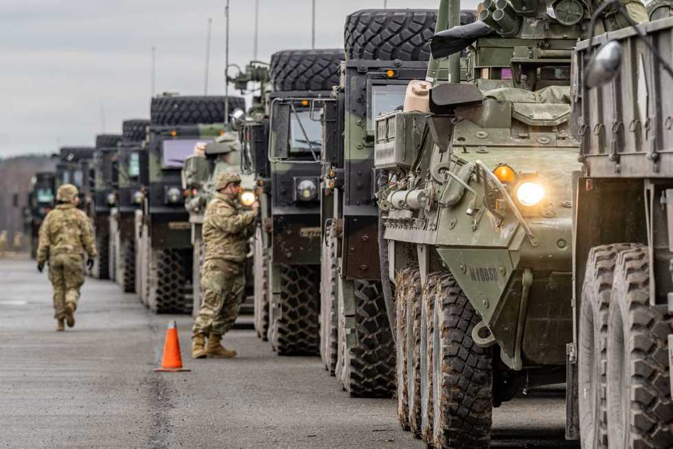 First US army convoys carrying military equipment arrive in Romania