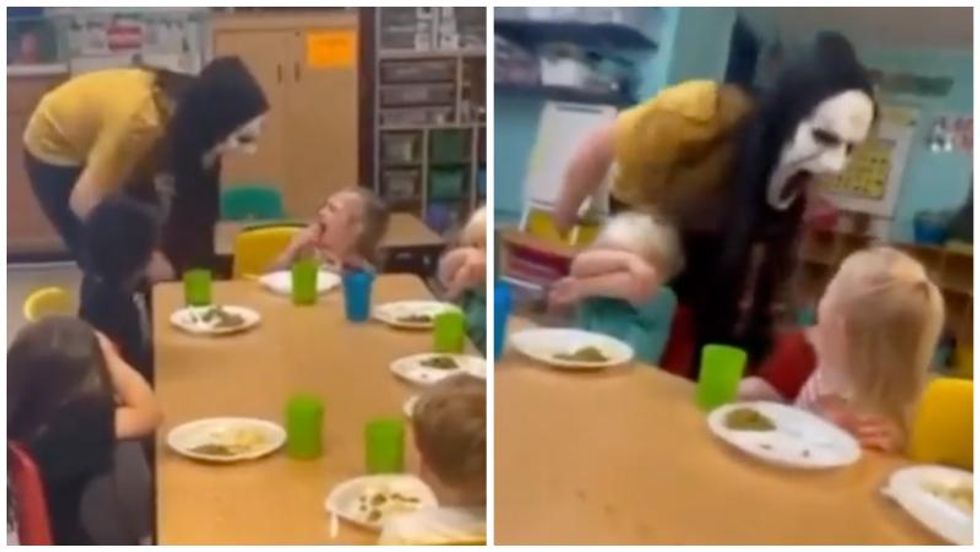 'This has made me sick': Outrage erupts after video shows daycare employees tormenting children with Halloween mask
