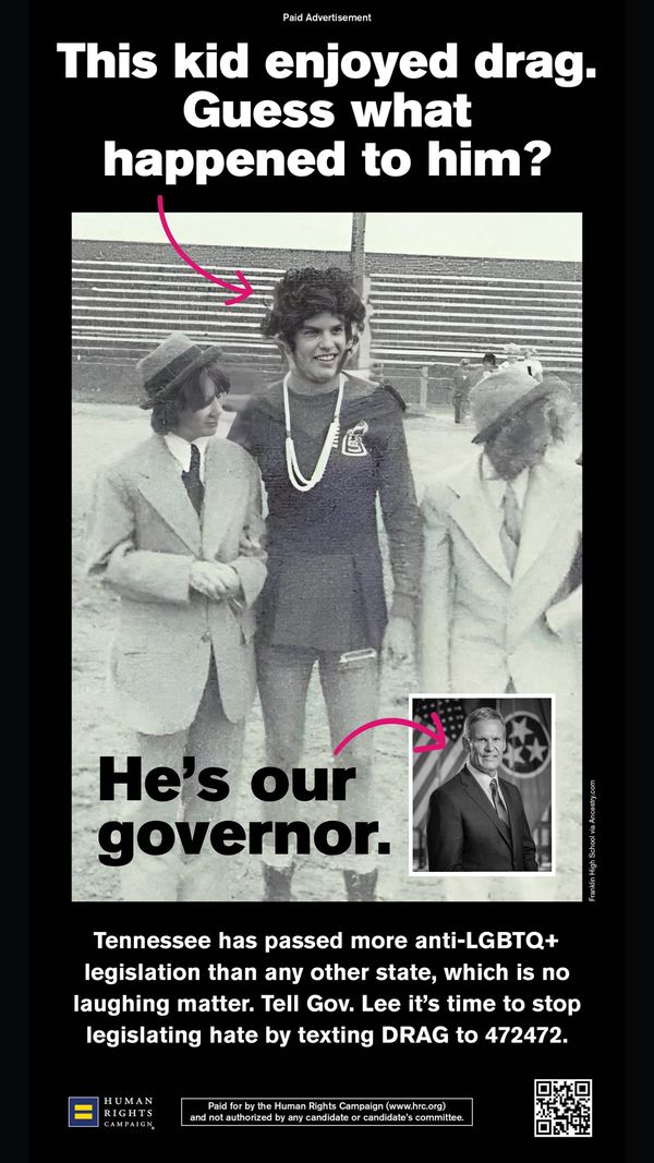 Photo of Gov. Bill Lee in drag featured in full-page ad in Tennessee newspaper