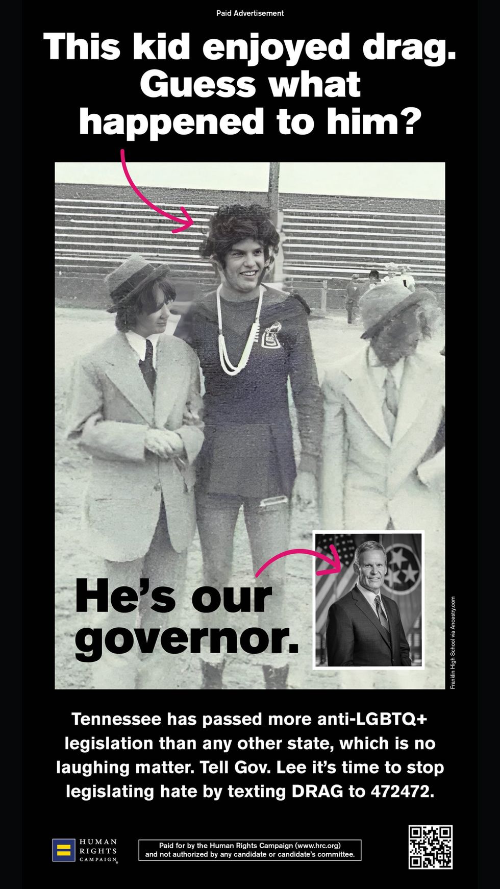 Photo of Gov. Bill Lee in drag featured in full-page ad in Tennessee newspaper