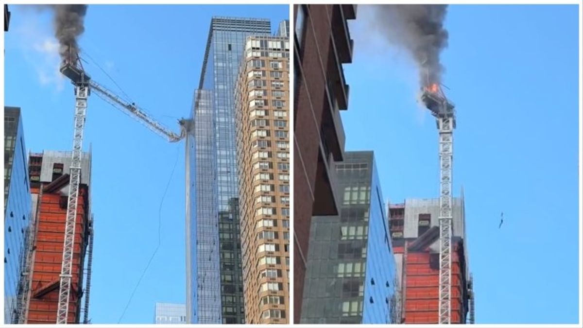 Video: Giant crane catches fire and collapses into NYC building