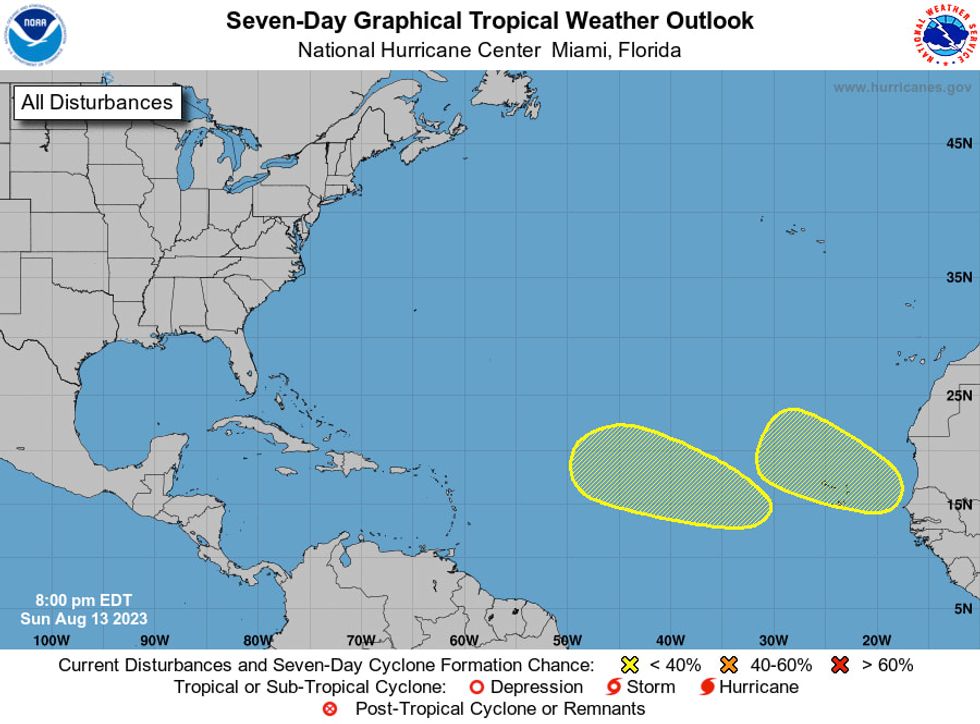 Hurricane center tracks 2 Atlantic systems with chance to form