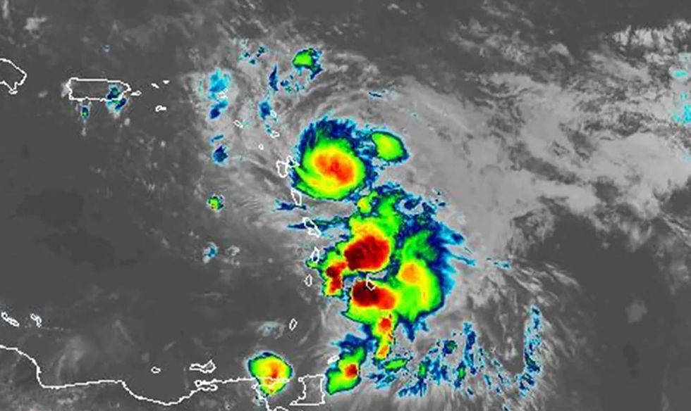 Core of Hurricane Tammy on top of Caribbean islands