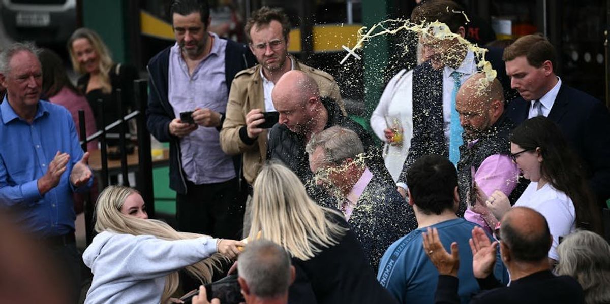 All shook up? Nigel Farage is the latest to bear the brunt of pelting as politics