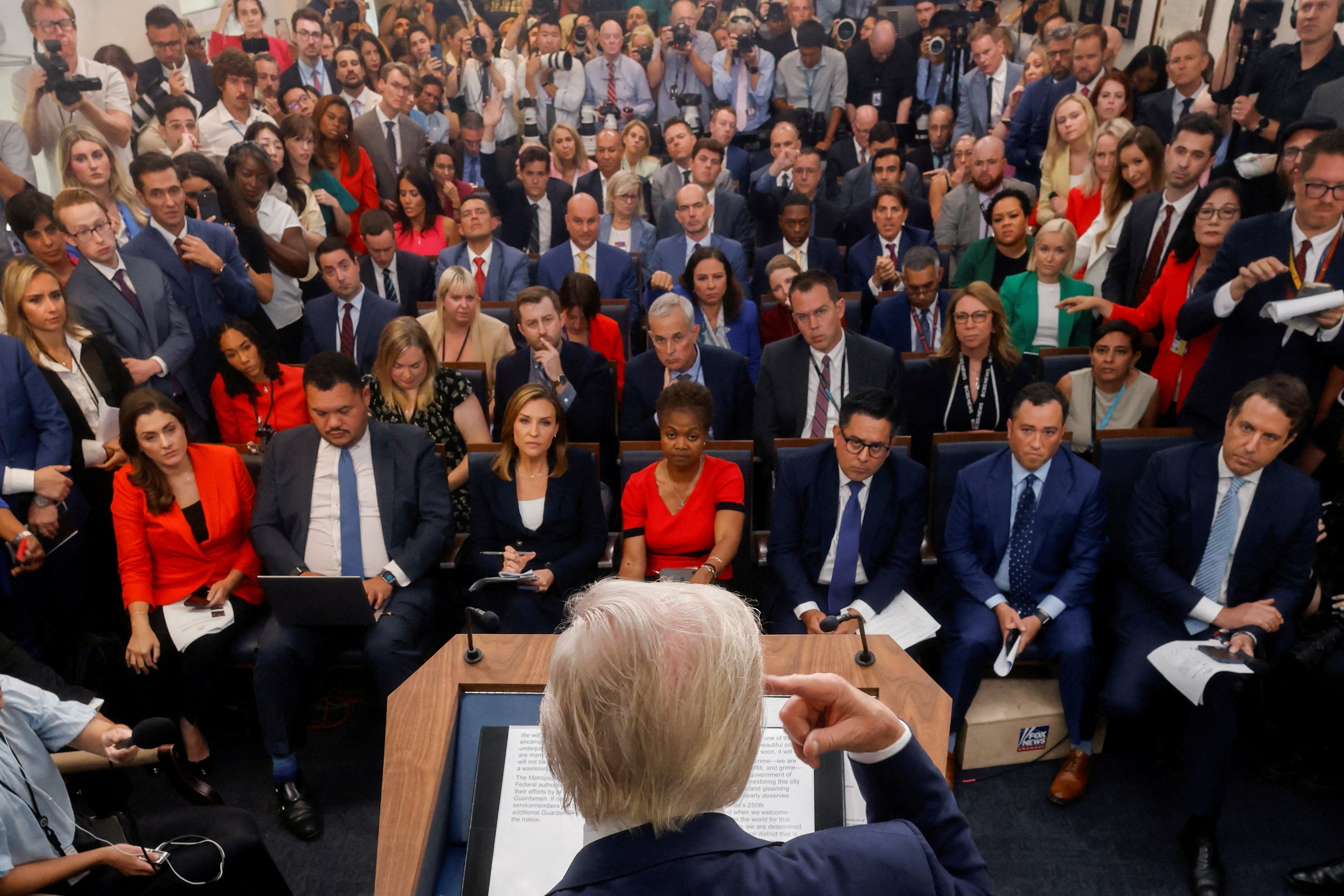 Trump speaks to the press