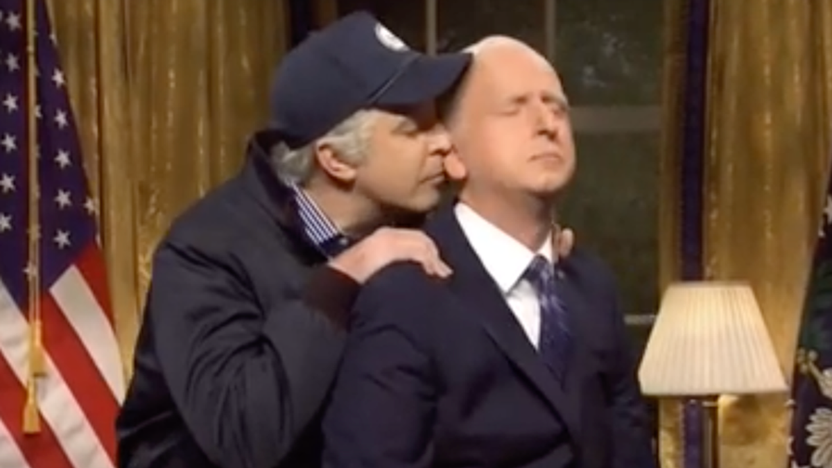 Biden gets some encouragement — and a shoulder rub — from his 2013 self in SNL's Cold Open