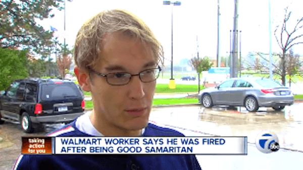 Wal-Mart worker says he was fired for helping woman fight off attacker