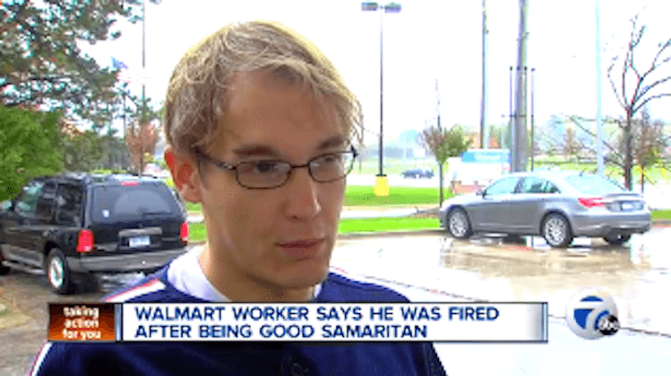 Wal-Mart worker says he was fired for helping woman fight off attacker