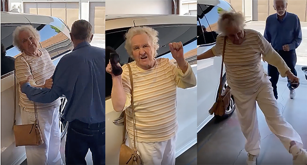Racist woman goes on 'slanted eye' rant at dad for letting his children use chalk on the sidewalk