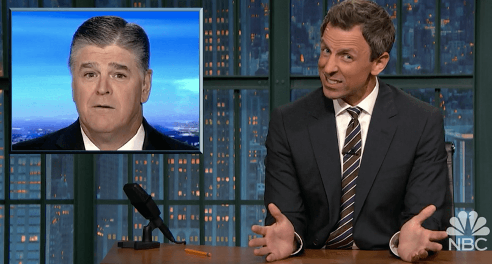 Seth Meyers ridicules Hannity's obsession with Trump's 'pee tape': 'Are you mad you weren't invited?'
