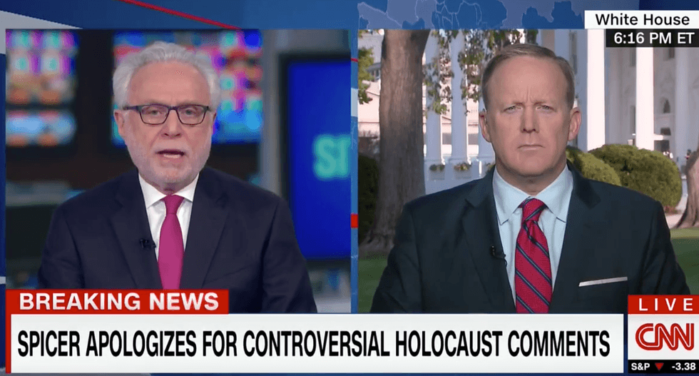 'Tell us who you’re apologizing to': Wolf Blitzer lectures abashed Sean Spicer over Hitler comments