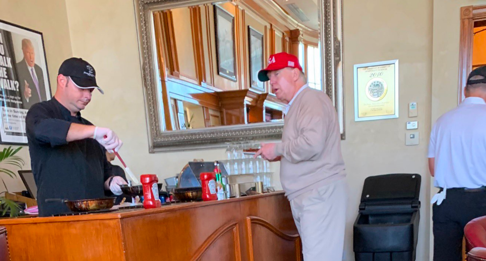 Kellyanne Conway husband trolls Trump for grazing at the golf course omelet bar while the country is in a state of emergency