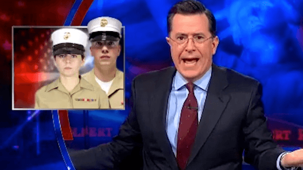 Colbert mocks conservative outrage over 'girly' new Marine hats: 'They're cutting off the balls of Montezuma'