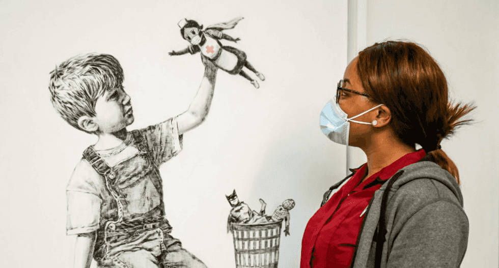 ‘Game Changer’ Banksy piece depicting boy playing with superhero nurse toy on display at UK hospital