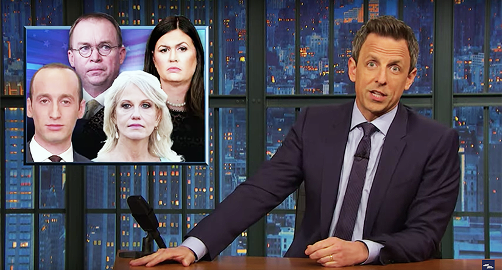 Seth Meyers calls out Trump for outsourcing running the country to a cadre of 'weirdos' while he plays golf