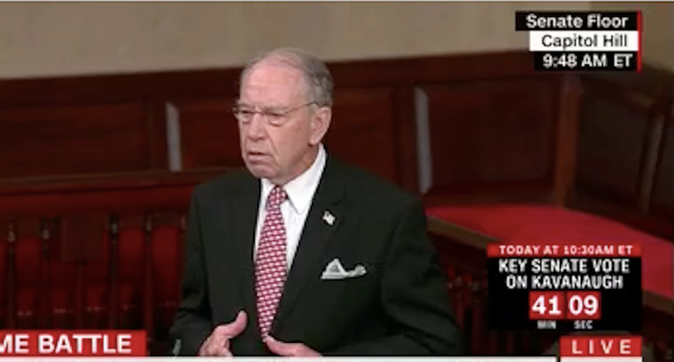Republican Chuck Grassley starts off Senate's Kavanaugh debate by angrily shouting into the mic about 'mob rule'