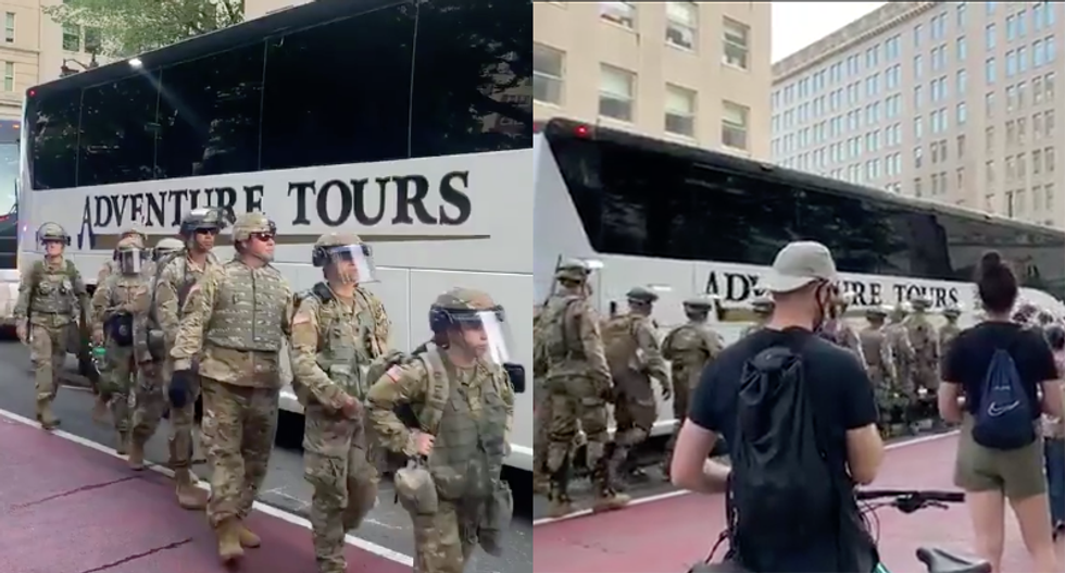 Buses roll into Washington DC filled with military troops