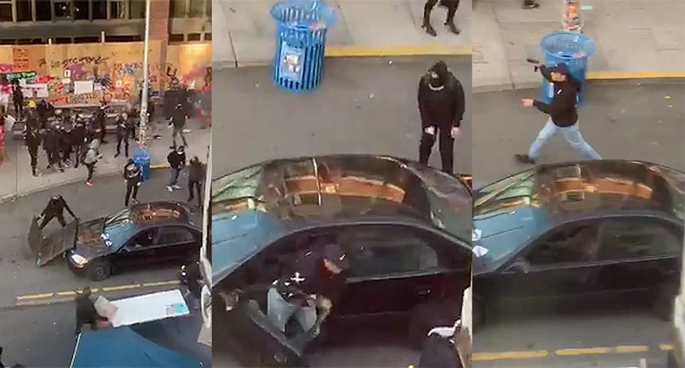 Car drives through police barricade and into Seattle protests -- driver flashes his gun and shoots a man