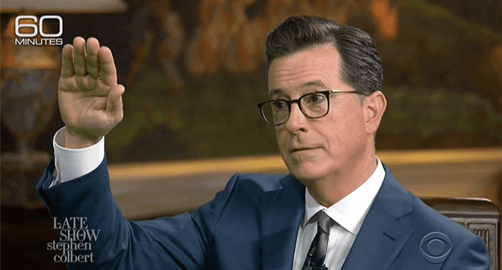 'Only a baby says he's not a baby': Colbert lampoons Trump's 60 Minutes interview by giving him a 'blankie'