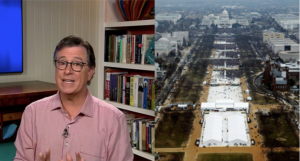 Colbert tells Trump that an outside small crowd is best for his rallies -- just like his inauguration!
