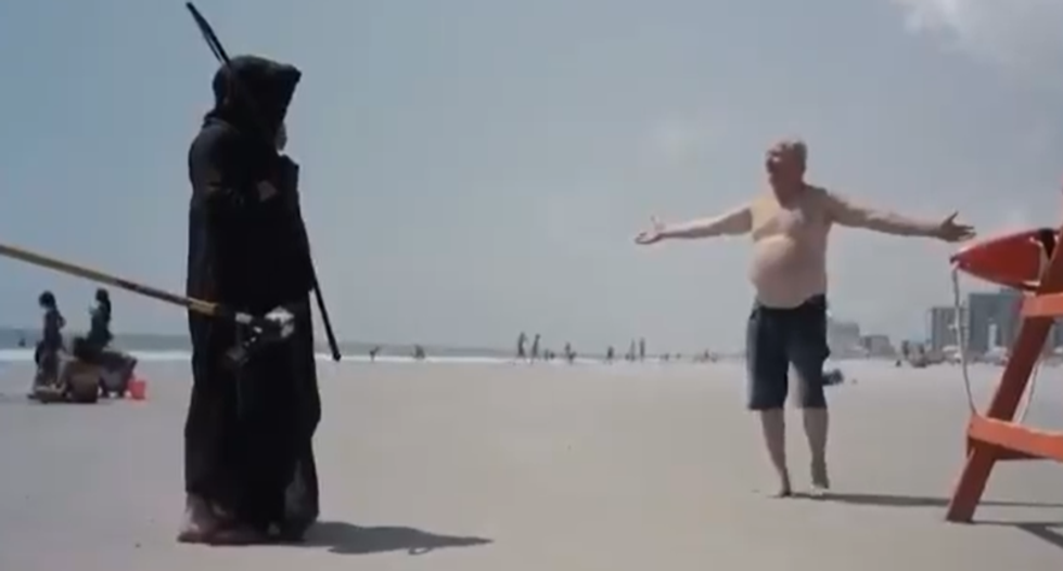 WATCH: Florida beachgoer pushes new conspiracy theory of how COVID-19 got to the United States