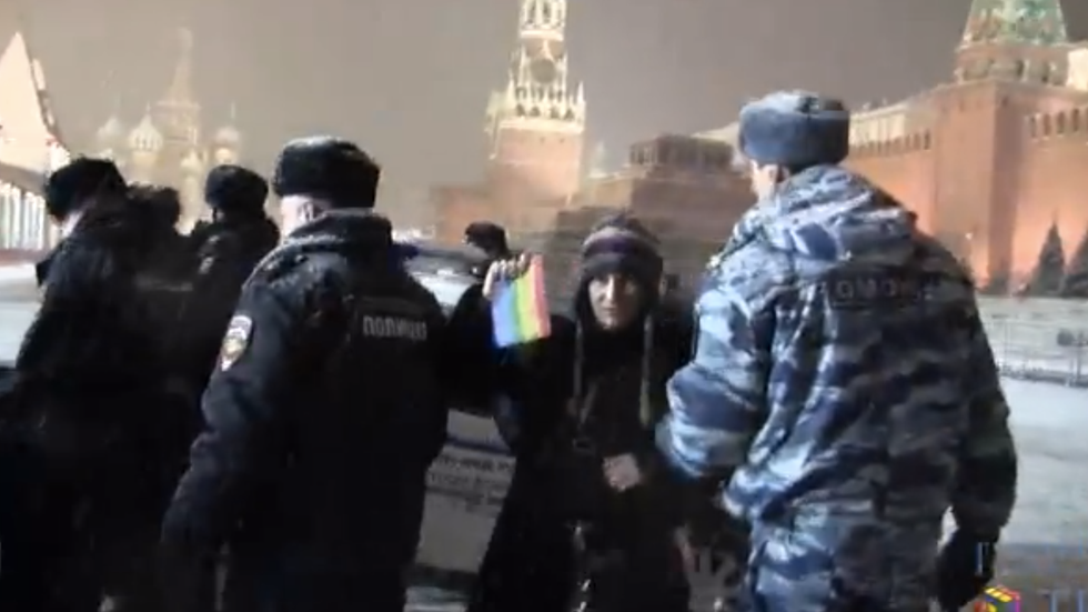 WATCH: While Sochi celebrates, Moscow police arrest protesters waving rainbow flags