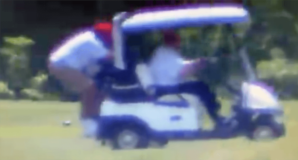 WATCH: Video shows how Trump makes his caddie hang on to the back of the golf cart