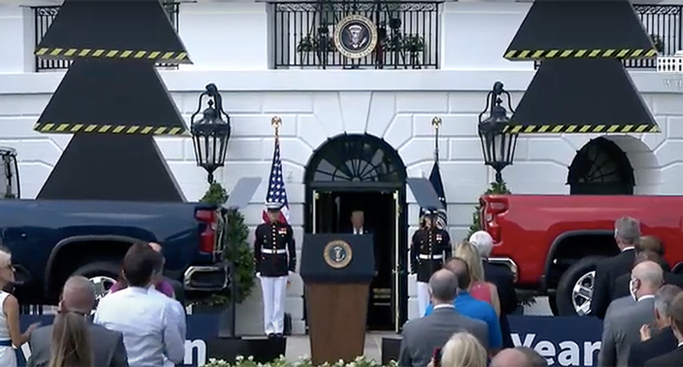 Trump mocked after failed rally showing trucks weighed down with 'regulations' -- but the trucks weren't actually weighed down