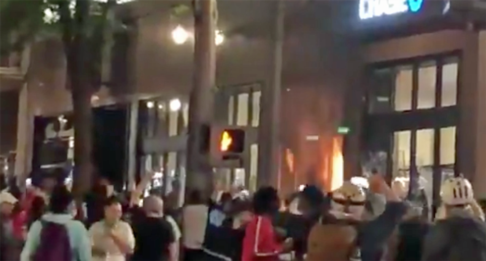 WATCH: Protesters celebrate as Chase Bank was set ablaze during Portland protests