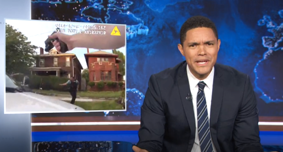 'Godd*mn, what is this?': Trevor Noah shocked by chaotic video of cops gunning down unarmed black man