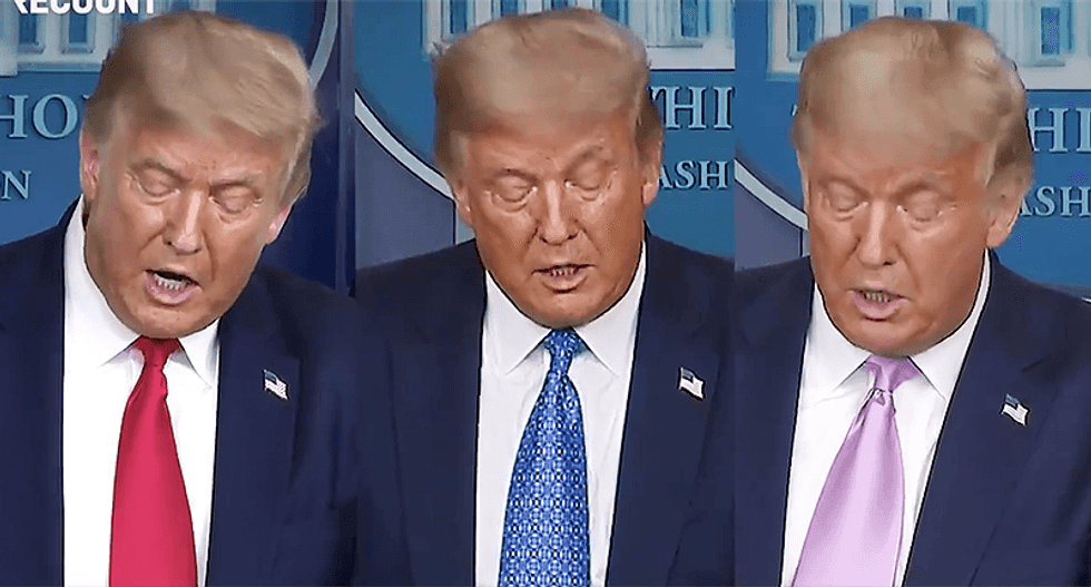 Side-by-side video exposes Trump as he reads exact same script at multiple press briefings