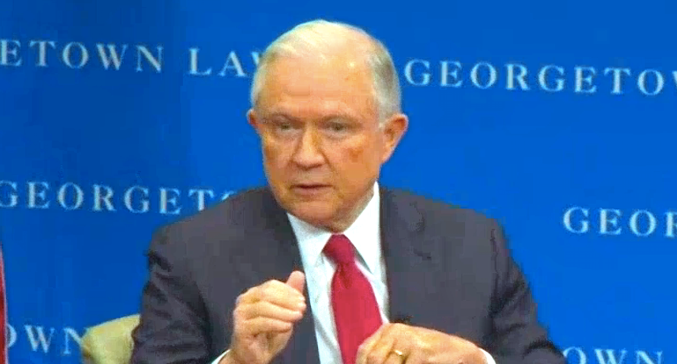 Jeff Sessions condemns anthem protests at free speech event -- and says NFL owners can ban them