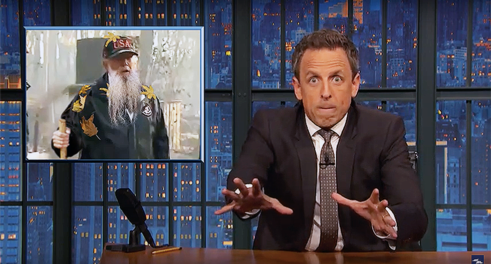 Seth Meyers details the fake stories 'weirdo' Trump invented about foreign countries 'like he just overdosed on Sudafed'