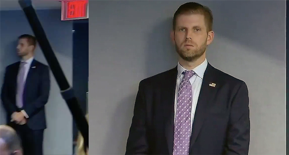Reporters baffled as Eric Trump shows up to FEMA meeting with his father