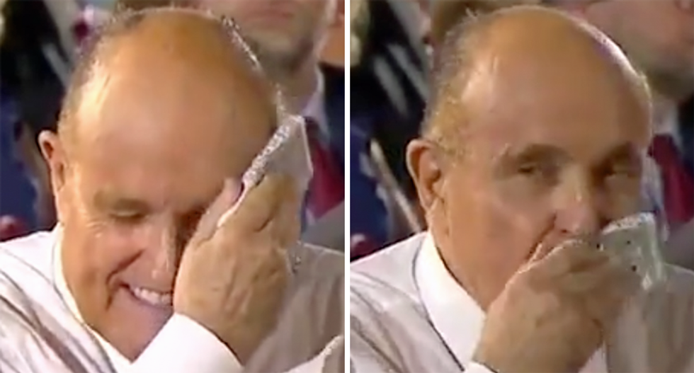 Internet grossed out as Rudy Giuliani wipes brow sweat on RNC companion