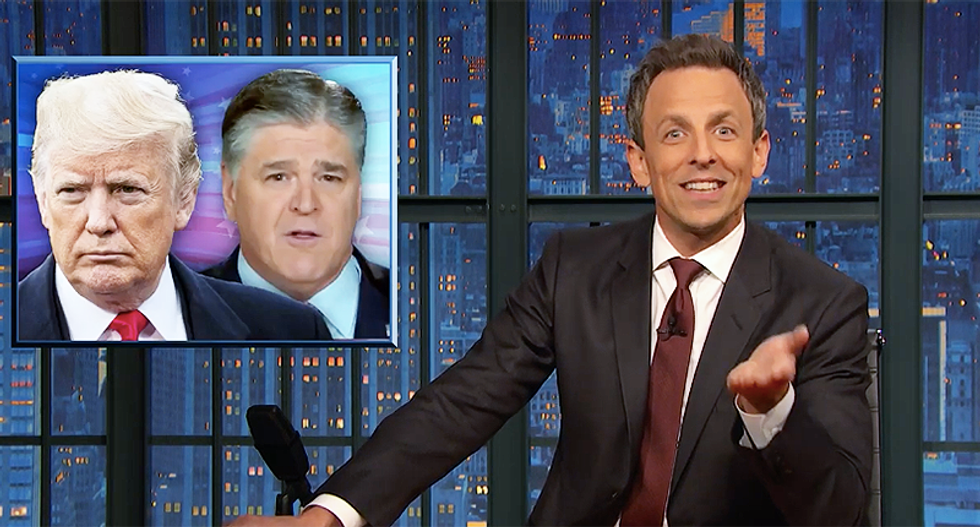 Seth Meyers jokes that phone calls between Trump and Hannity are equivalent to 'two dogs sniffing each other's butts'